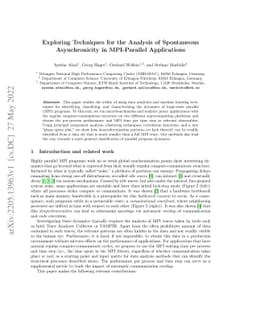 Exploring Techniques for the Analysis of Spontaneous Asynchronicity in
  MPI-Parallel Applications