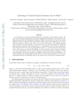 Learning to Control Linear Systems can be Hard