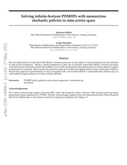 Solving infinite-horizon POMDPs with memoryless stochastic policies in
  state-action space