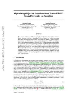 Optimizing Objective Functions from Trained ReLU Neural Networks via
  Sampling