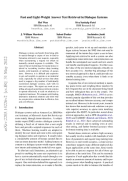 Fast and Light-Weight Answer Text Retrieval in Dialogue Systems