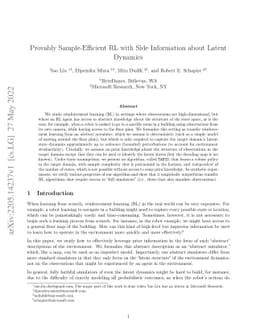 Provably Sample-Efficient RL with Side Information about Latent Dynamics