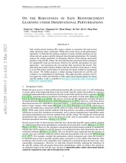 On the Robustness of Safe Reinforcement Learning under Observational
  Perturbations