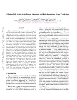 EfficientViT: Multi-Scale Linear Attention for High-Resolution Dense
  Prediction