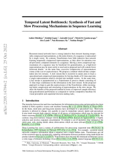 Temporal Latent Bottleneck: Synthesis of Fast and Slow Processing
  Mechanisms in Sequence Learning