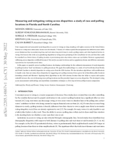 Measuring and mitigating voting access disparities: a study of race and
  polling locations in Florida and North Carolina