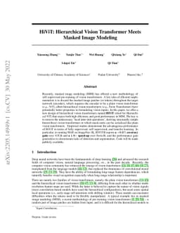 HiViT: Hierarchical Vision Transformer Meets Masked Image Modeling
