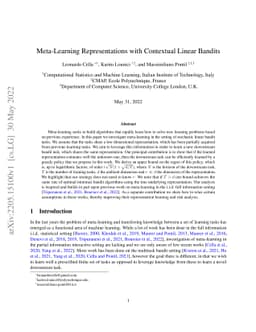 Meta Representation Learning with Contextual Linear Bandits