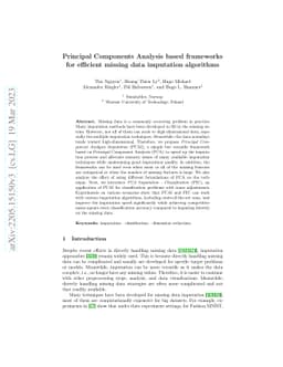 Principal Component Analysis based frameworks for efficient missing data
  imputation algorithms