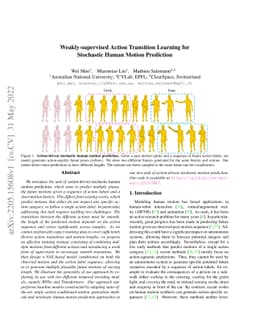 Weakly-supervised Action Transition Learning for Stochastic Human Motion
  Prediction