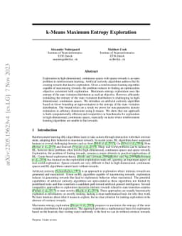 k-Means Maximum Entropy Exploration