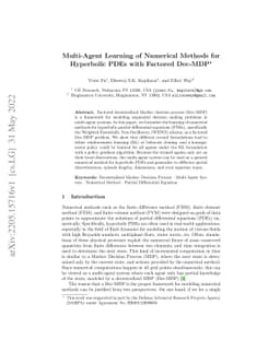 Multi-Agent Learning of Numerical Methods for Hyperbolic PDEs with
  Factored Dec-MDP