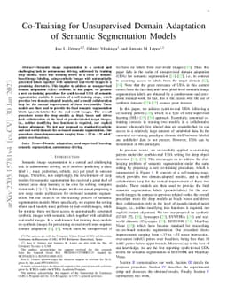 Co-Training for Unsupervised Domain Adaptation of Semantic Segmentation
  Models