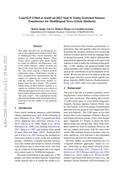 GateNLP-UShef at SemEval-2022 Task 8: Entity-Enriched Siamese
  Transformer for Multilingual News Article Similarity