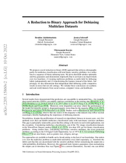 A Reduction to Binary Approach for Debiasing Multiclass Datasets