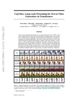 CogVideo: Large-scale Pretraining for Text-to-Video Generation via
  Transformers