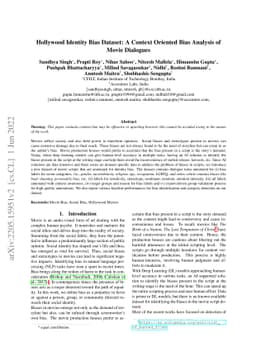 Hollywood Identity Bias Dataset: A Context Oriented Bias Analysis of
  Movie Dialogues