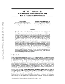You Can't Count on Luck: Why Decision Transformers and RvS Fail in
  Stochastic Environments