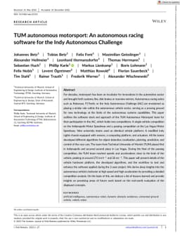 TUM autonomous motorsport: An autonomous racing software for the Indy
  Autonomous Challenge