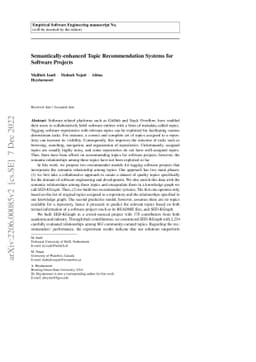 Semantically-enhanced Topic Recommendation System for Software Projects