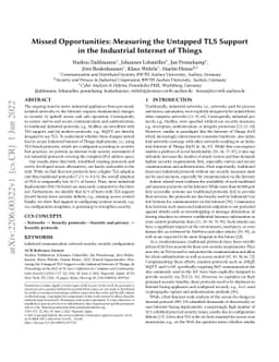 Missed Opportunities: Measuring the Untapped TLS Support in the
  Industrial Internet of Things