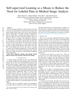 Self-Supervised Learning as a Means To Reduce the Need for Labeled Data
  in Medical Image Analysis