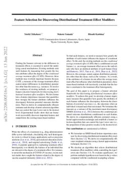 Feature Selection for Discovering Distributional Treatment Effect
  Modifiers