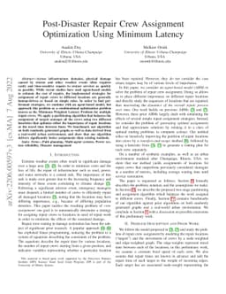 Post-Disaster Repair Crew Assignment Optimization Using Minimum Latency