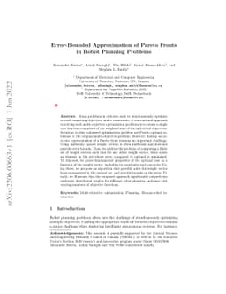 Error-Bounded Approximation of Pareto Fronts in Robot Planning Problems
