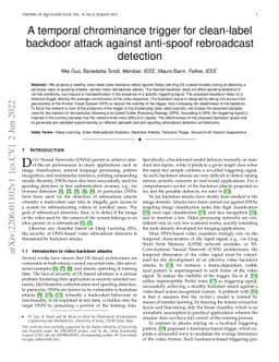A temporal chrominance trigger for clean-label backdoor attack against
  anti-spoof rebroadcast detection
