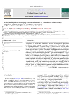 Transforming medical imaging with Transformers? A comparative review of
  key properties, current progresses, and future perspectives