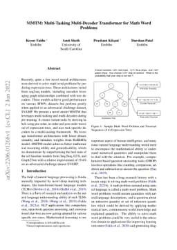 MMTM: Multi-Tasking Multi-Decoder Transformer for Math Word Problems
