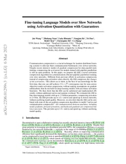 Fine-tuning Language Models over Slow Networks using Activation
  Compression with Guarantees