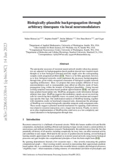 Biologically-plausible backpropagation through arbitrary timespans via
  local neuromodulators