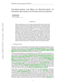Understanding the Role of Nonlinearity in Training Dynamics of
  Contrastive Learning