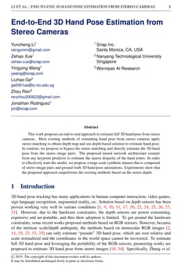 End-to-End 3D Hand Pose Estimation from Stereo Cameras