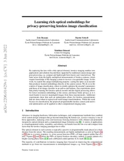 Learning rich optical embeddings for privacy-preserving lensless image
  classification