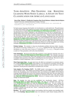 Task-Adaptive Pre-Training for Boosting Learning With Noisy Labels: A
  Study on Text Classification for African Languages