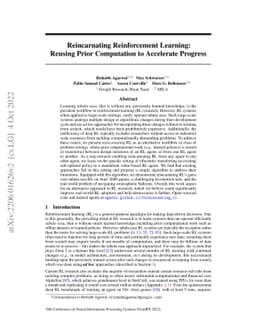 Reincarnating Reinforcement Learning: Reusing Prior Computation to
  Accelerate Progress
