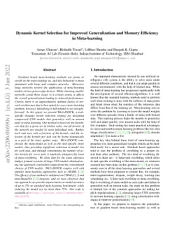 Dynamic Kernel Selection for Improved Generalization and Memory
  Efficiency in Meta-learning