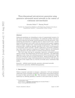 Three-dimensional microstructure generation using generative adversarial
  neural networks in the context of continuum micromechanics