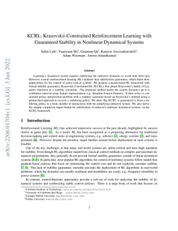 KCRL: Krasovskii-Constrained Reinforcement Learning with Guaranteed
  Stability in Nonlinear Dynamical Systems