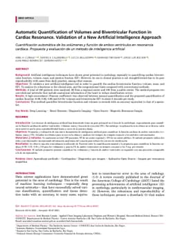 Automatic Quantification of Volumes and Biventricular Function in
  Cardiac Resonance. Validation of a New Artificial Intelligence Approach
