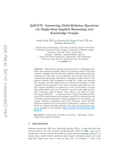 QAGCN: Answering Multi-Relation Questions via Single-Step Implicit
  Reasoning over Knowledge Graphs