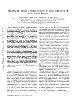 Modeling of Textures to Predict Immune Cell Status and Survival of Brain
  Tumour Patients