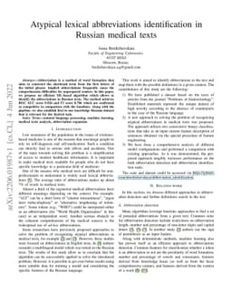 Atypical lexical abbreviations identification in Russian medical texts