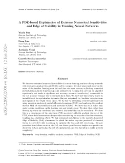 A PDE-based Explanation of Extreme Numerical Sensitivities and Edge of
  Stability in Training Neural Networks