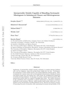 Interpretable Models Capable of Handling Systematic Missingness in
  Imbalanced Classes and Heterogeneous Datasets