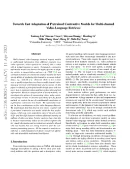 Towards Fast Adaptation of Pretrained Contrastive Models for
  Multi-channel Video-Language Retrieval