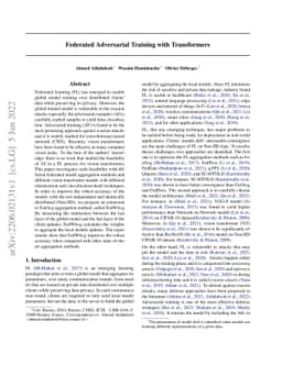 Federated Adversarial Training with Transformers
